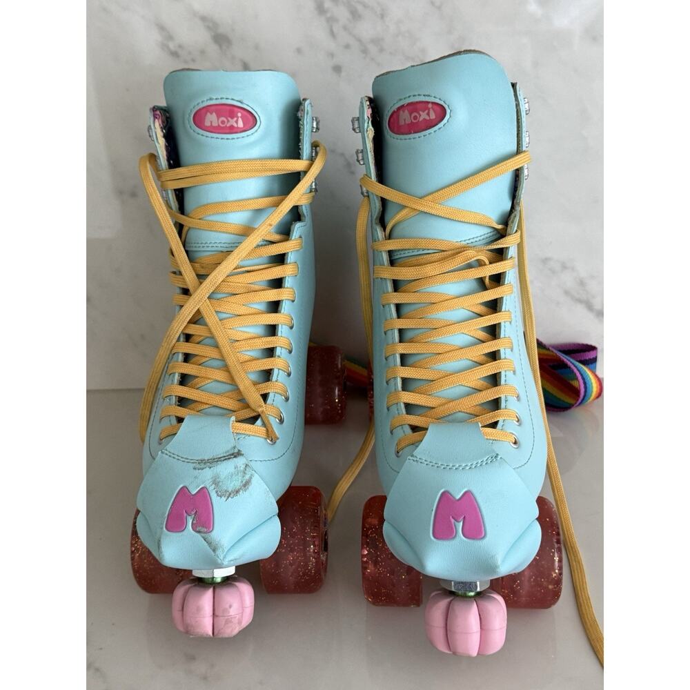 Moxi Beach Bunny Roller Skates - Pool Blue with Mustard Laces - Women's Size 10 - Picture 3 of 15